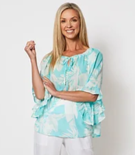 Gordon Smith Ruffle Sleeve Leaf Print Top