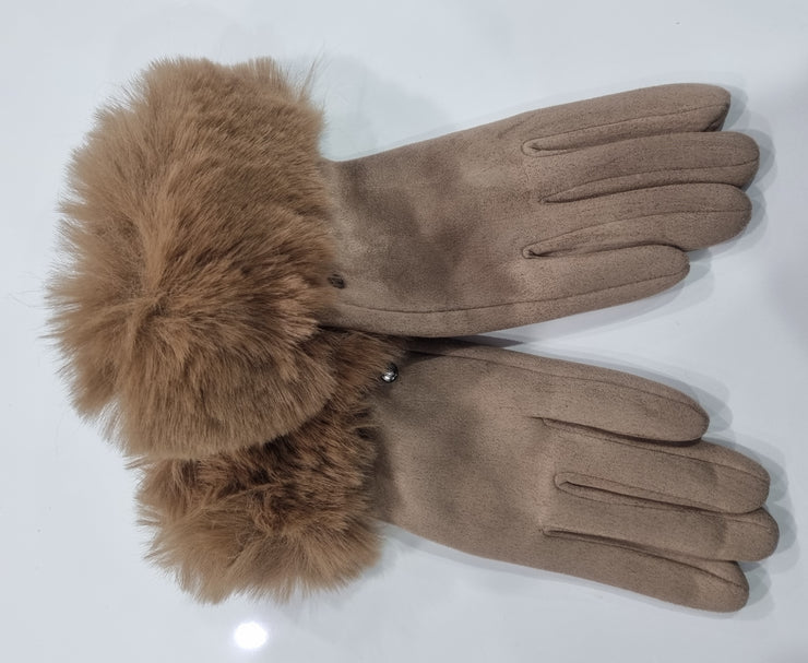 faux suede fur cuff glove 1size / camel