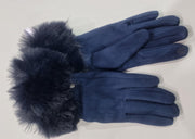 faux suede fur cuff glove 1size / navy