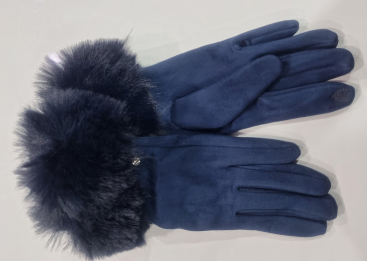 faux suede fur cuff glove 1size / navy