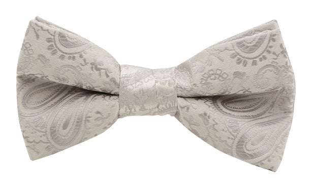 bow tie & pocket square, paisley, silver