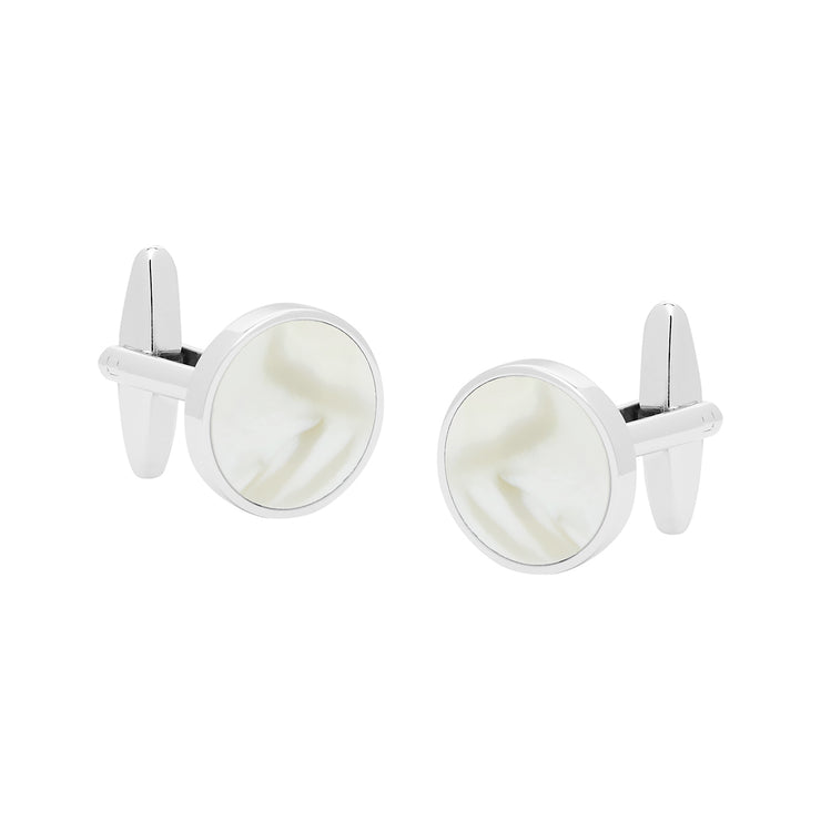 cufflinks round, white mother of pearl