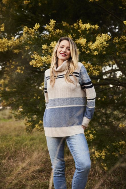 see saw  roll neck stripe sweater