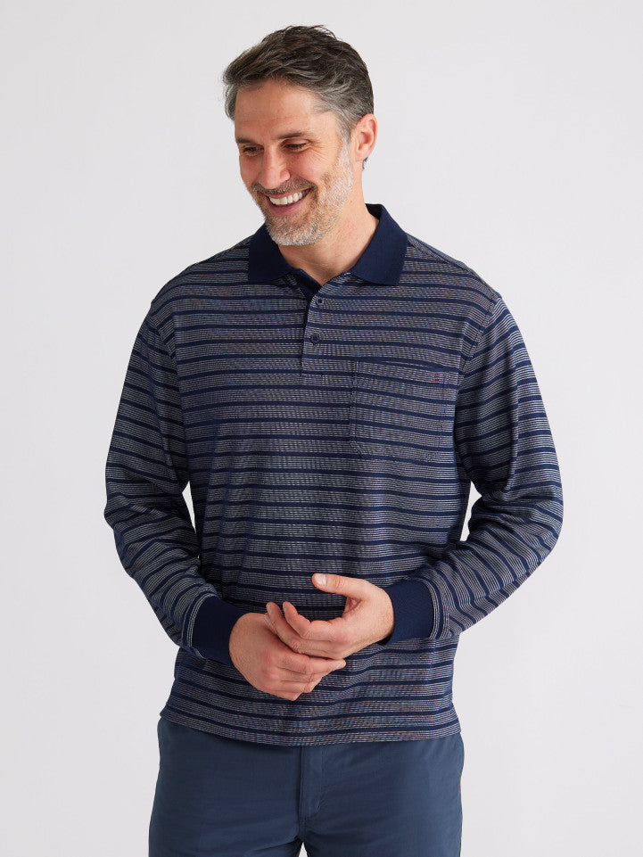 Breakaway Polo L/S Stripe Micro Prima