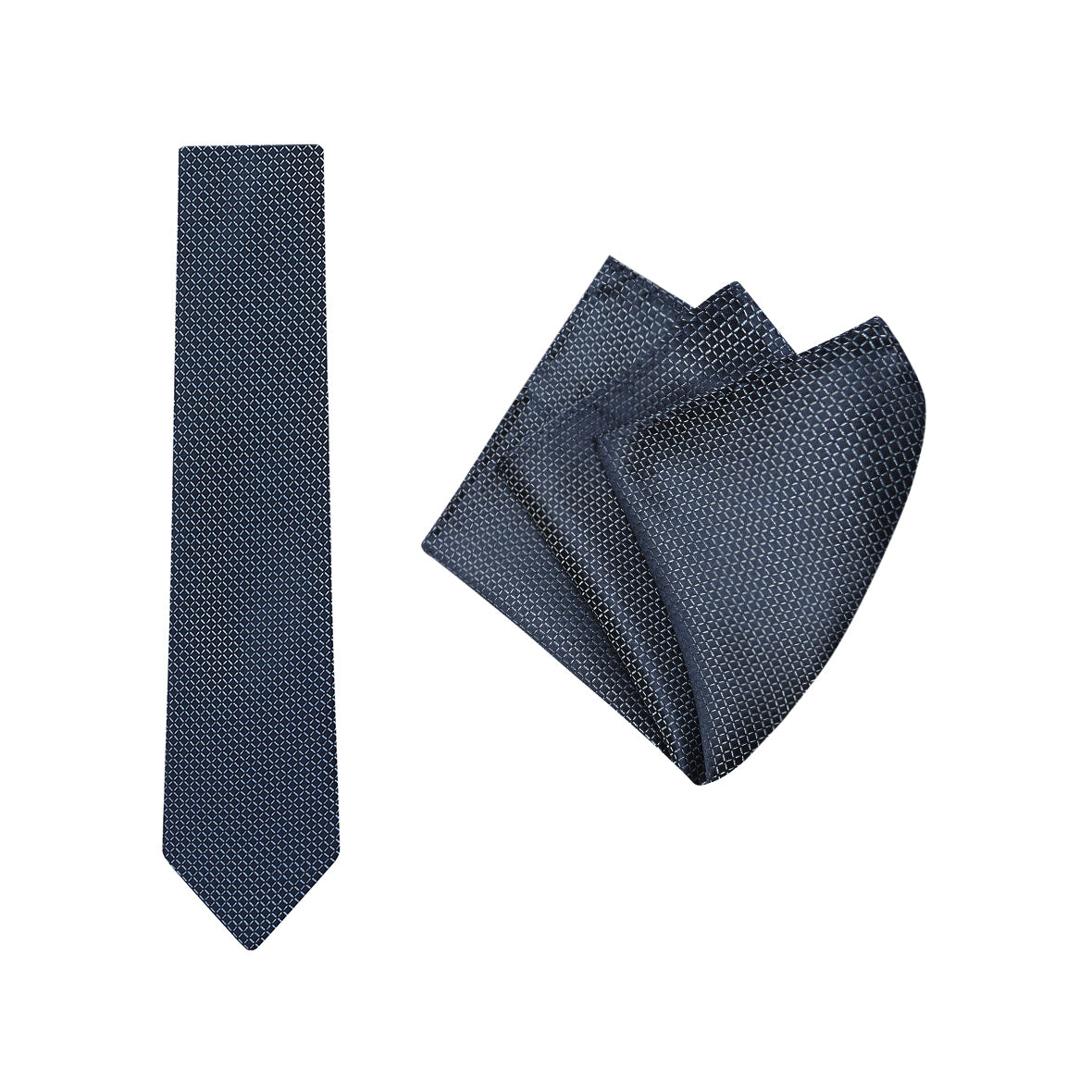 tie & pocket square, grid, navy