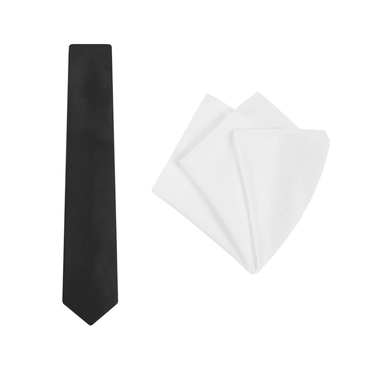 tie + pocket square set, plain, black/white.