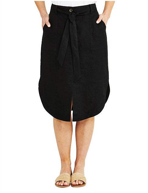 Pingpong Curved Hem Linen Skirt